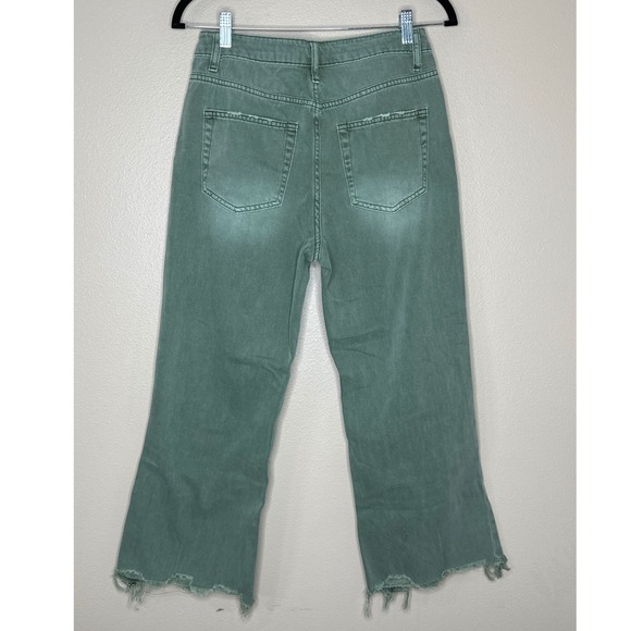 Vervet Camo Green Leslie 90s Vintage Flare Distressed Denim Jean Size 27 Cropped - Picture 3 of 7